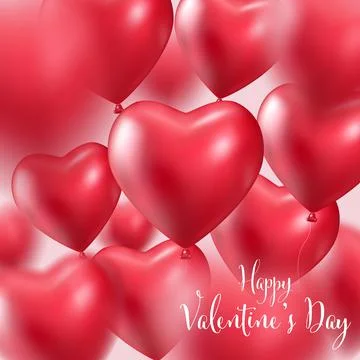 Red Valentine's Day background with 3d hearts balloon. Vector illustration love Stock Illustration