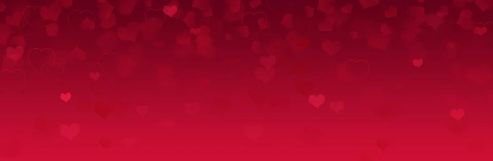 Red Valentine's Day gradient background, falling hearts, blank banner with co Stock Illustration