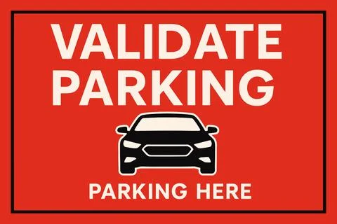 Red Validate Parking Sign with Car Icon 스톡 일러스트