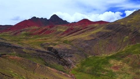 Red Valley Peruvian Andes Rainbow Mountain trek Palccoyo canyon Vinicunca Peru Stock Footage 325504016