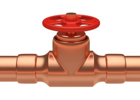Red valve on copper pipe Stock Illustration