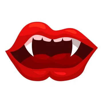 Red vampire lips showing fangs baring teeth Illustrazione stock