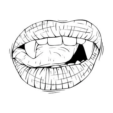 Red vampire lips sketch vector illustration line art Stock Illustration
