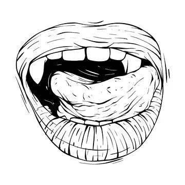 Red vampire lips sketch vector illustration line art Stock Illustration