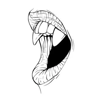 Red vampire lips sketch vector illustration line art Stock Illustration