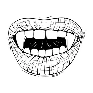 Red vampire lips sketch vector illustration line art Stock Illustration