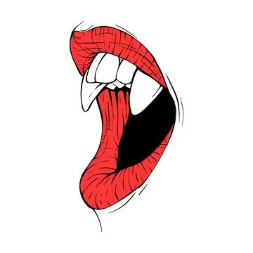 Red vampire lips sketch vector illustration line art Stock Illustration
