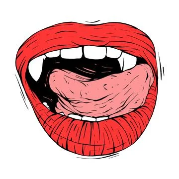 Red vampire lips sketch vector illustration line art Stock Illustration