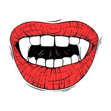 Red vampire lips sketch vector illustration line art Illustrazione stock