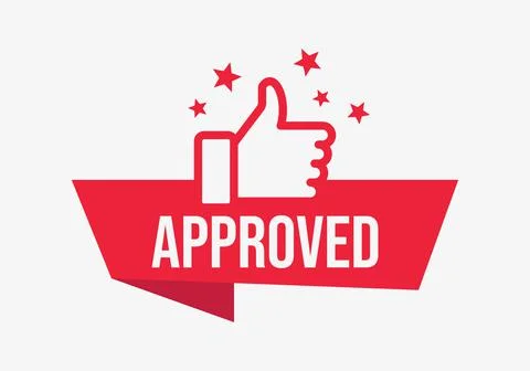 Red vector approved banner with thumb up Stock Illustration