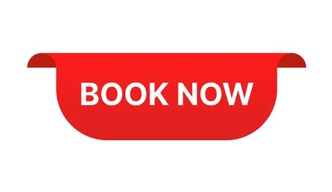 Red vector banner with Book now text in modern promotional style, clean call to Stock Illustration