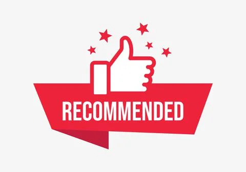 Red vector banner recommended with thumb up Illustrazione stock