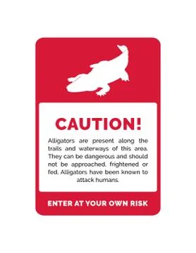 Red Vector Caution Sign For Wild Alligators Stock Illustration