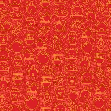 Red Vector Chinese New Year Food repeat pattern design Stock Illustration