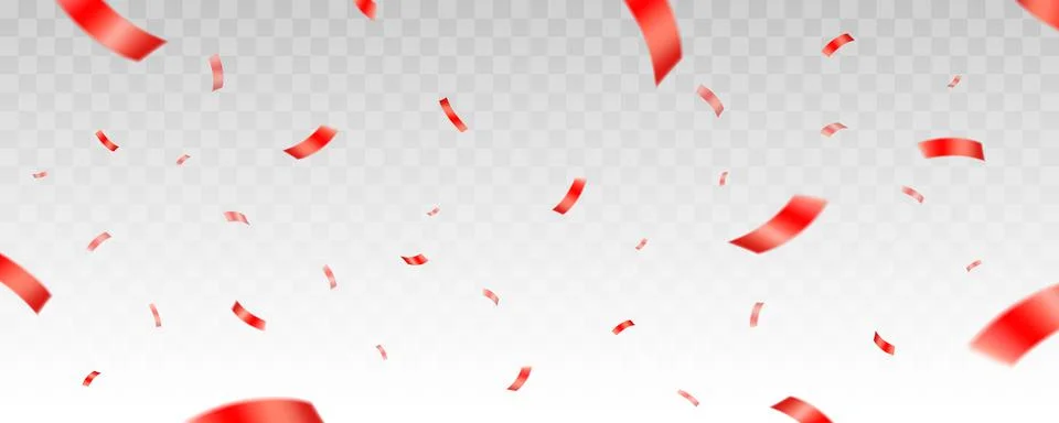 Red vector confetti isolated on horizontal transparent background. Exploded Stock Illustration