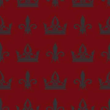 Red vector crowns and fleur de lis seamless pattern Illustrazione stock