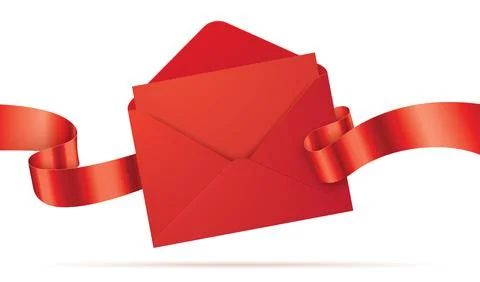 Red vector envelope with ribbon isolated on white Stock Illustration