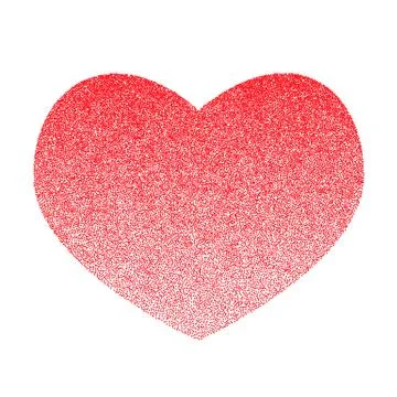 Red vector heart made of many small circles. Graphite texture. Stock Illustration
