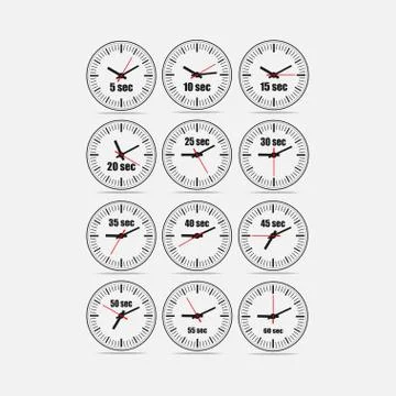 Red vector illustration set 1, increments from 5 to 60 seconds Stock Illustration