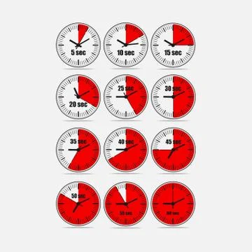 Red vector illustration set 2, increments from 5 to 60 seconds Stock Illustration