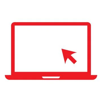 Red vector laptop with pointer or cursor icon isolated on white background Stock Illustration