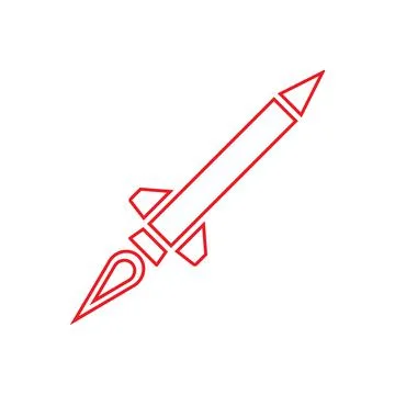 Red vector missile line icon isolated on white background Stock Illustration