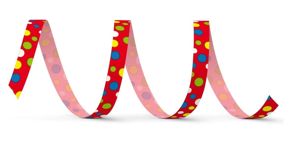 Red Vector Paper Streamer with Colored Dots - Blow Out Stock Illustration
