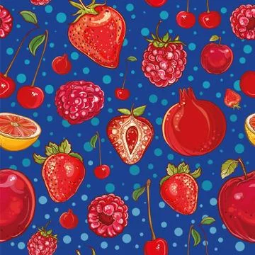 Red vector pattern with fruits and berries Stock Illustration