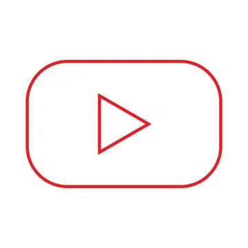 Red vector play button line icon isoated on white background Stock Illustration