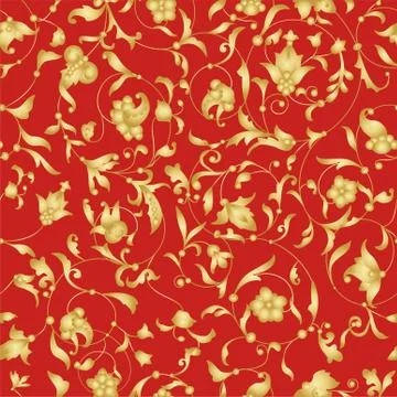 Red vector seamless pattern with golden ornament Stock-Illustration