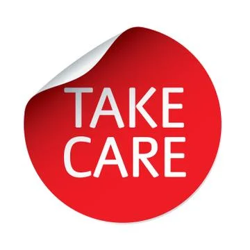 Red vector sticker and text TAKE CARE. Vector Illustration 스톡 일러스트