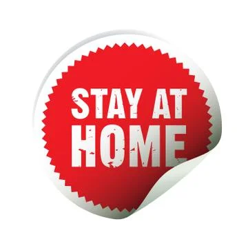 Red vector sticker and text stay at home. Vector Illustration Illustrazione stock