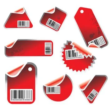 Red vector tag and sticker set with bar codes Stock Illustration