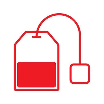 Red vector teabag line art icon isolated on white background Stock Illustration