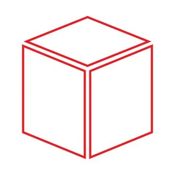 Red vector three dimensional or 3d cube line icon isolated on white backgrou Stock Illustration