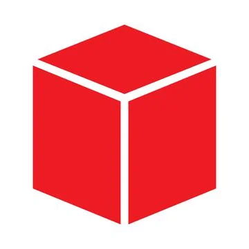 Red vector three dimensional or 3d cube icon isolated on white background Illustrazione stock