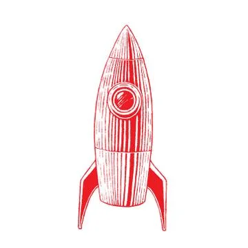 Red Vectorized Ink Sketch of Rocket Illustration Illustrazione stock