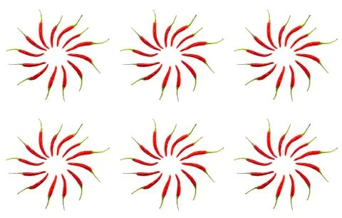 Red vegetable pattern six circles peppers pattern natural infinite row bright Foto stock