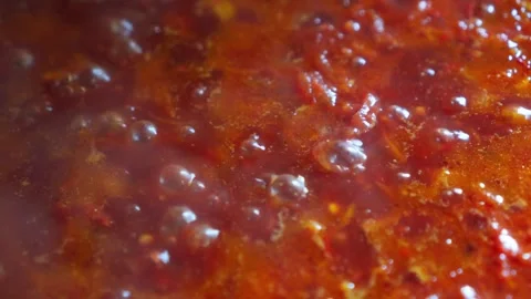 Red vegetable soup boiling on stove, Ukrainian borscht. Stock Footage 253109612