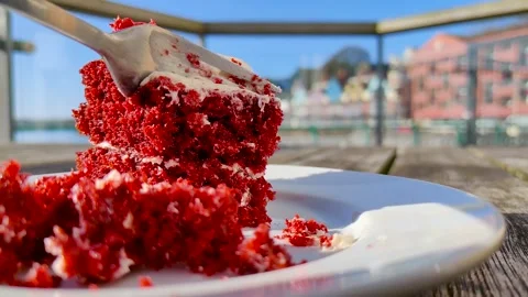 Red Velvet Cake Being Cut in Slow Motion Stock Footage