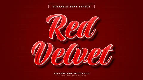 Red Velvet editable text 3d red text effect Stock Illustration