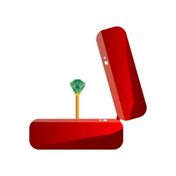 Red Velvet Opened Gift Box with Emerald Ring, Jewelry Case Vector Illustration Stock Illustration