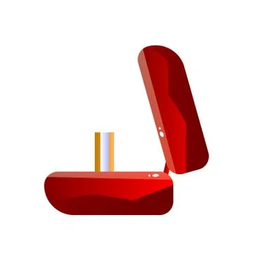 Red Velvet Opened Gift Box with Ring, Jewelry Case, Side View Vector Stock Illustration