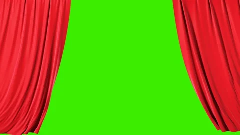 Red velvet theater curtains in motion. Opening and closing, chroma key, 4k. Stock Footage