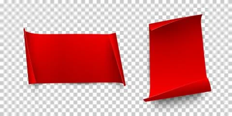 Red vertical and horizontal paper sheets with curled edges isolated on Stock Illustration