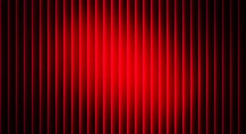 Red vertical blinds with light shining through  interior design element Illustrazione stock
