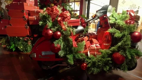 Red Vespa Christmas Decorations Stock Footage 292945419
