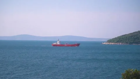 Red vessel in the sea Stock Footage 255620637