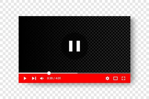 Red video player interface design mockup template. Video full frame elements for Stock Illustration