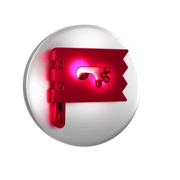Red Viking flag icon isolated on transparent background. Silver circle button Stock Illustration